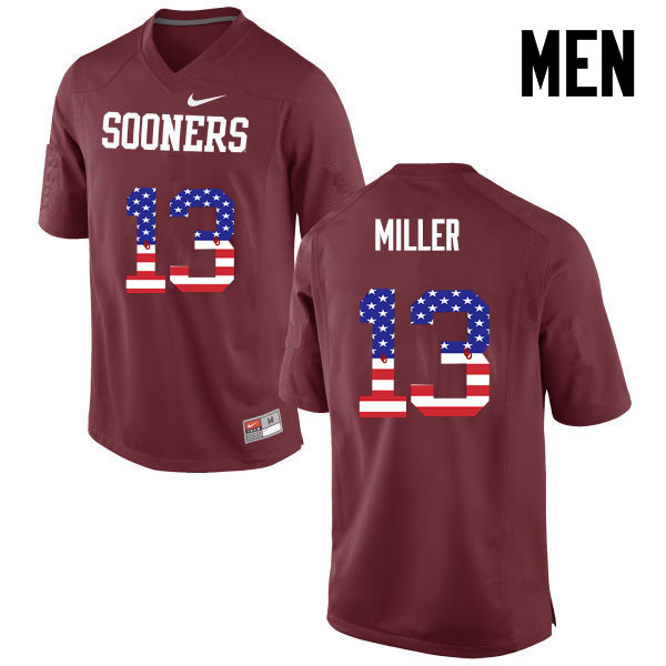 Men Oklahoma Sooners #13 A.D. Miller College Football USA Flag Fashion Jerseys-Crimson - Click Image to Close